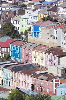 Traditional colourful houses, Valparaiso, UNESCO World Heritage Site, Chile
