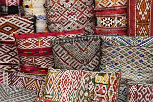 Merchandise Prints: Traditional colourful Moroccan cushions for sale in the souks