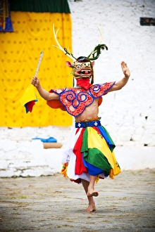 Bhutan Prints: Traditional dancer at the Paro festival, Paro, Bhutan, Asia