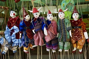 Pagan Prints: Traditional dolls for sale in the market, Bagan (Pagan), Myanmar (Burma), Asia
