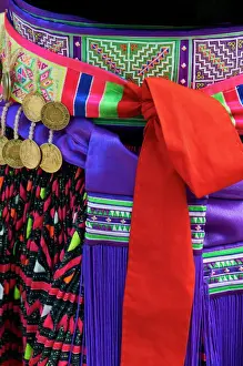 Festival Prints: Detail of traditional dress of Hmong woman, Lao New Year Festival, Luang Prabang