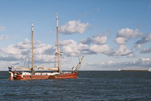Volendam Prints: Traditional Dutch merchant ship on the IJselmeer lake