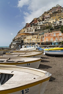 Campania Prints: Traditional fishing boats and the colourful town of Positano