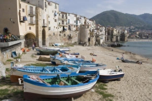 Traditional fishing boats and fishermens houses