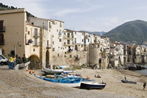 Cefalu Prints: Traditional fishing boats and fishermens houses