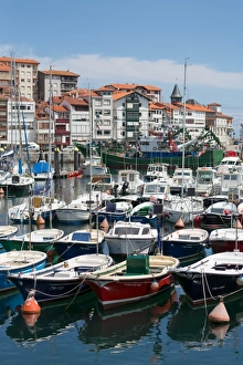 Traditional fishing boats moored in the harbour in Lekeitio, Basque Country (Euskadi)