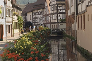 Rheinland Pfalz Prints: Traditional houses alongside millrace