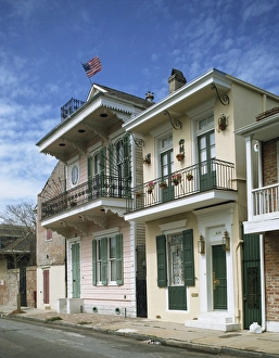 French Quarter Prints: Traditional houses on Barracks Street in the French