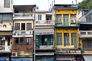 Balconies Prints: Traditional houses, Hanoi, Vietnam, Indochina, Southeast Asia, Asia