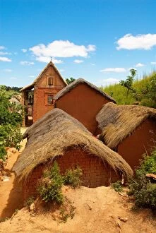 Traditional houses on Hill around Tananarive, Madagascar, Africa