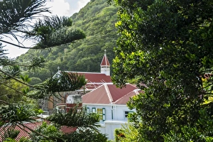 Colonial Style Prints: Traditional houses in Windwardside, Saba, Netherland Antilles, West Indies, Caribbean