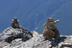 Tribal Art Prints: Traditional Inushuk cairns at the peak of Whistler Mountain, Whistler, British Columbia