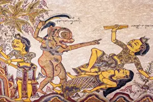 Palaces Prints: Traditional Kamasan paintings, Kertha Gosa pavilion (former Hall of Justice) in Puri Semarapura Palace