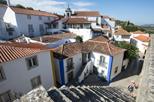 Traditionally Portuguese Prints: The traditional little village of Obidos in the Leiria district, Portugal, Europe
