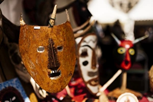 Traditional mask stall in Praca do Rossio, Lisbon, Portugal, Europe