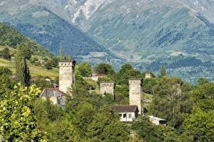 Traditional medieval Svanetian tower houses, Lashtkhveri village, Svaneti region