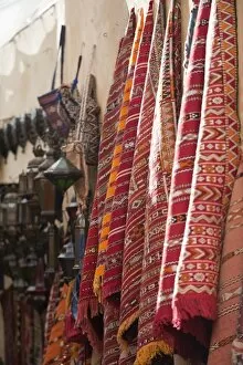 Images Dated 12th November 2009: Traditional Moroccan rugs and lamps, street market, Fez, Morocco, North Africa, Africa