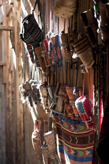 Hung Prints: Traditional Moroccan wallets, street market, Fez, Morocco, North Africa, Africa