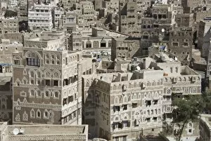 Images Dated 30th January 2008: Traditional ornamented brick architecture on tall houses in Old City, Sana a