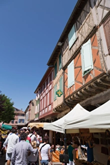 Market Stall Prints: Traditional outdoor market in the historic town of Mirepoix, Languedoc-Roussillon