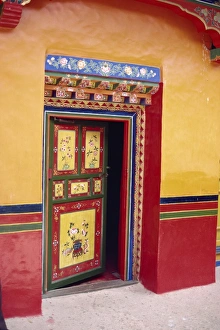Vibrant Colour Prints: Traditional painted door in the summer palace of the Dalai Lama, Norbulingka