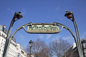 Traditional Parisian Metro sign, Paris, France, Europe