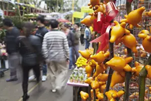 Stall Prints: Traditional plant decorations for sale at flower market for Chinese New Year