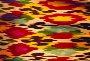 Silk Prints: Detail of traditional rainbow silk dress