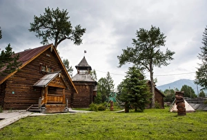 Kamchatka Prints: Traditional rebuilt houses in the Ewenen Museum in Esso, Kamchatka, Russia, Eurasia