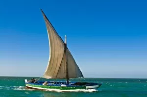 Traditional sailing boat in waters of the Banc d Arguin, Mauritania, Africa