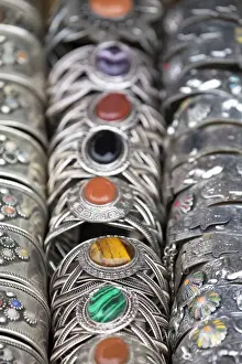 Merchandise Prints: Traditional silver bracelets for sale in Rahba Kedima (Old Square)