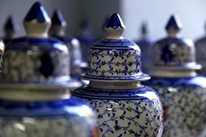 Objects Prints: Traditional Turkish vases on display in a market stall in the old city of Antayla