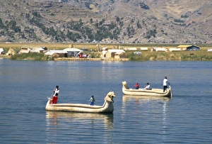 Uros Prints: Traditional Uros (Urus) reed boats