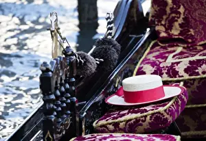 Absence Prints: Detail of traditional Venetian Gondola showing Gondoliers straw hat, Venice, Veneto