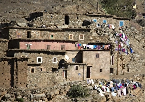 Laundry Prints: Traditional village in High Atlas Mountains, Morocco, North Africa, Africa