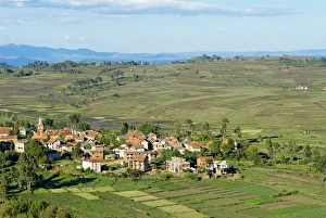Hill Villages Prints: Traditional village on hill around Antsirabe, Madagascar, Africa