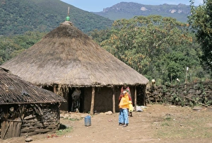 Southern Highlands Prints: Traditional village house in Bale Mountains, Southern Highlands, Ethiopia, Africa