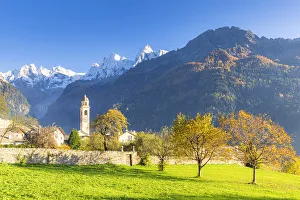 Traditional village of Soglio during autumn, Soglio, Bregaglia valley, Graubunden