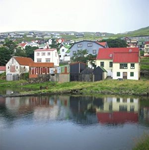 Faroe Prints: Traditional waterfront houses in the town of Westmannhavn, Stremoy Island