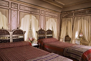 Double Beds Prints: Traditional wood carved headboards and block printed