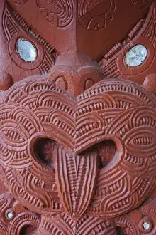 Identity Prints: Traditional wood carved mask in the Te Puia Maori Cultural Center
