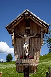 Traditional wood crucifix at Pietralba Sanctuary, Nova Ponente, Bolzano province