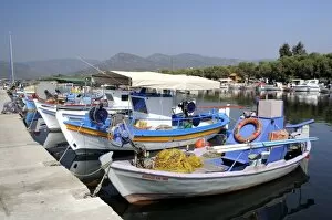 Images Dated 30th August 2010: Traditional wooden fishing boats moored in Skala Kalloni harbour, Lesbos (Lesvos), Greek Islands