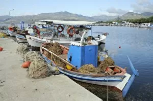 Images Dated 1st September 2010: Traditional wooden fishing boats moored in Skala Kalloni harbour, Lesbos (Lesvos), Greek Islands