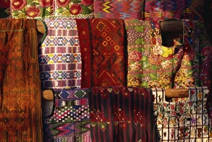Traditional woven huipiles in the market, Chichicastenango, Quiche Highlands