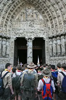 Uniform Prints: Traditionalist Catholic scouts rally on Pentecost (Whitsunday), Notre Dame cathedral