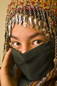 One Teenage Girl Only Prints: Traditionally dressed young girl behind a veil, Ashgabad, Turkmenistan