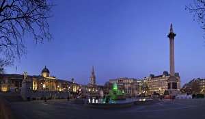 Trafalgar Square Prints: Trafalgar Square at dusk with Nelsons Column