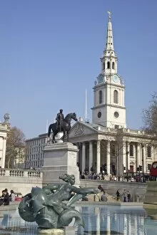 Trafalgar Square Collection: Trafalgar Square fountains and St. Martin in the Fields, London, England, United Kingdom, Europe