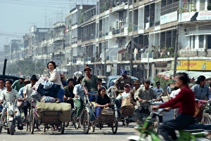 Trishaws Prints: Traffic, Achar Mean Boulevard, Phnom Penh, Cambodia, Indochina, Southeast Asia, Asia